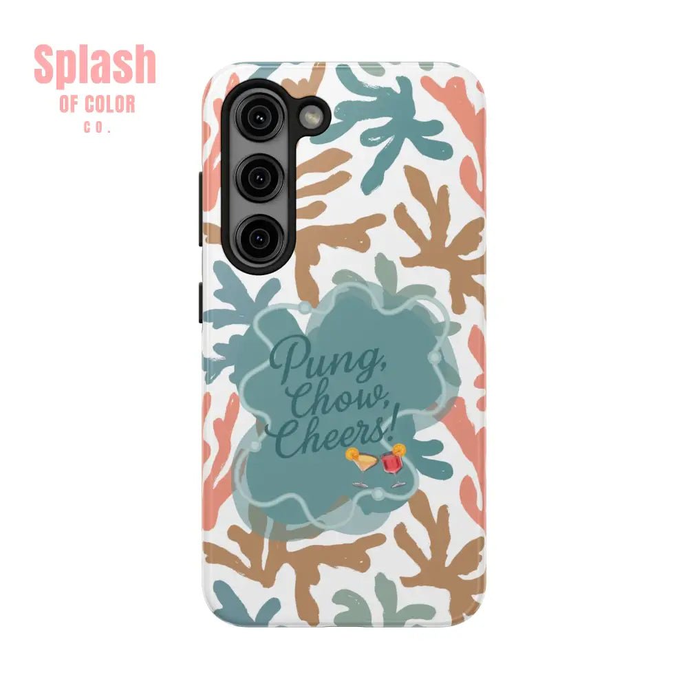 Mahjong Phone Case, Coral Cheerful Design, Pung Chow Cheers Mahj Gift - Splash of Color co.