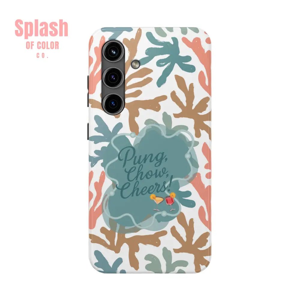 Mahjong Phone Case, Coral Cheerful Design, Pung Chow Cheers Mahj Gift - Splash of Color co.