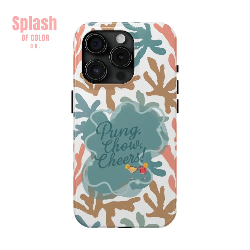 Mahjong Phone Case Coral Cheerful Design Pung Chow Cheers Mahj Gift - iPhone 15 Pro - Phone Case