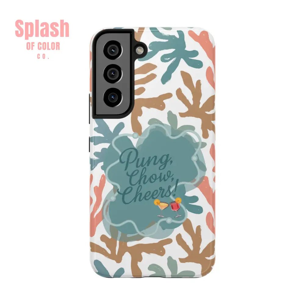Mahjong Phone Case, Coral Cheerful Design, Pung Chow Cheers Mahj Gift - Splash of Color co.