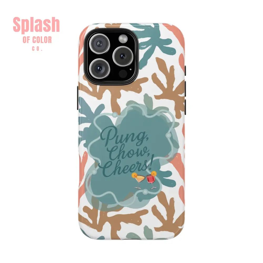 Mahjong Phone Case, Coral Cheerful Design, Pung Chow Cheers Mahj Gift - Splash of Color co.