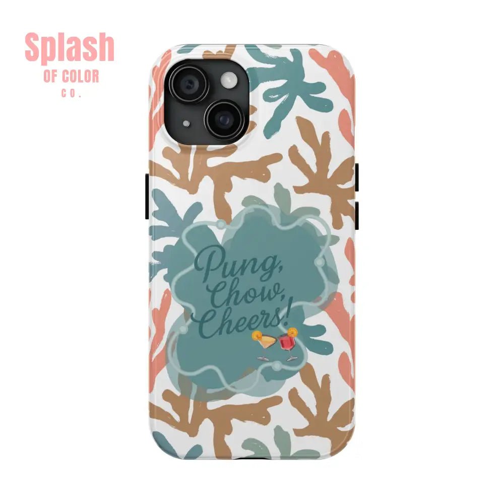 Mahjong Phone Case, Coral Cheerful Design, Pung Chow Cheers Mahj Gift - Splash of Color co.