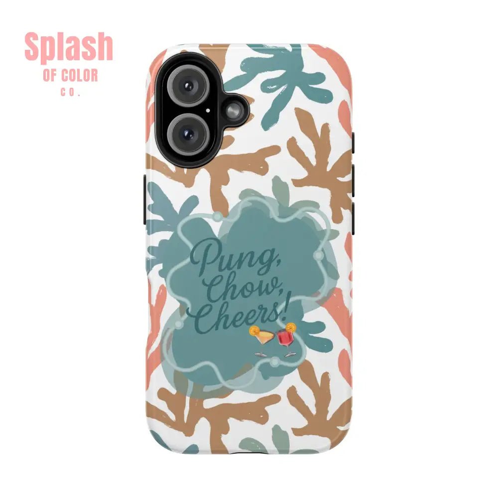 Mahjong Phone Case, Coral Cheerful Design, Pung Chow Cheers Mahj Gift - Splash of Color co.