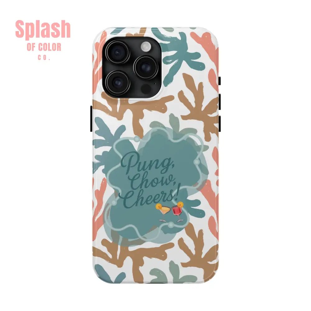 Mahjong Phone Case, Coral Cheerful Design, Pung Chow Cheers Mahj Gift - Splash of Color co.