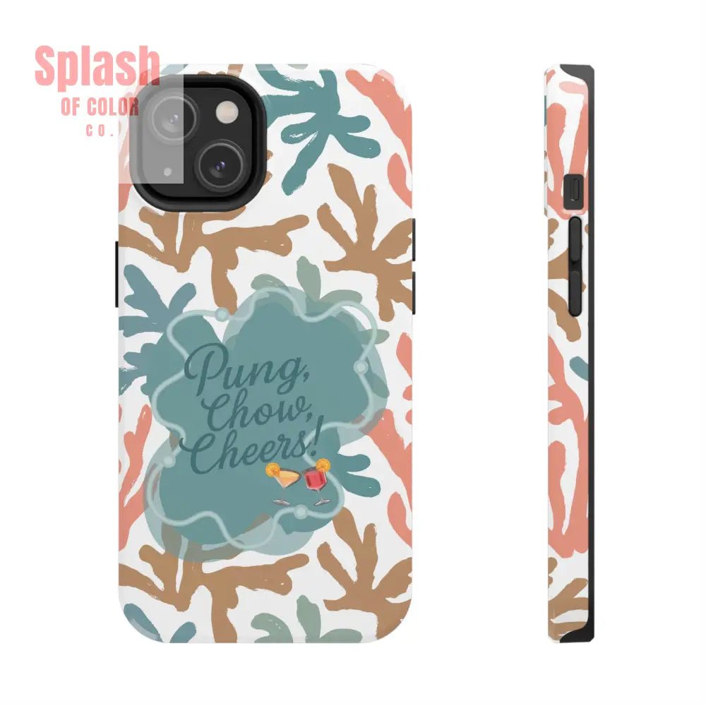 Mahjong Phone Case, Coral Cheerful Design, Pung Chow Cheers Mahj Gift - Splash of Color co.