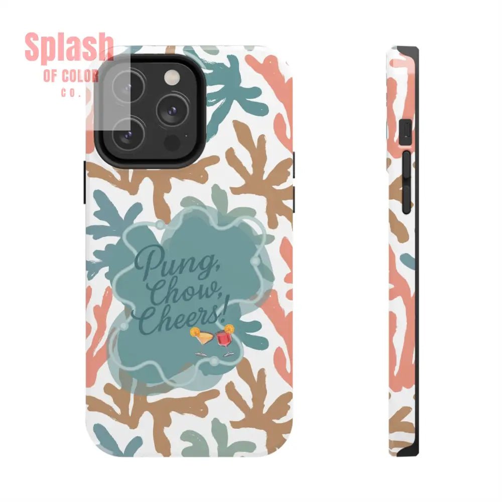 Mahjong Phone Case, Coral Cheerful Design, Pung Chow Cheers Mahj Gift - Splash of Color co.