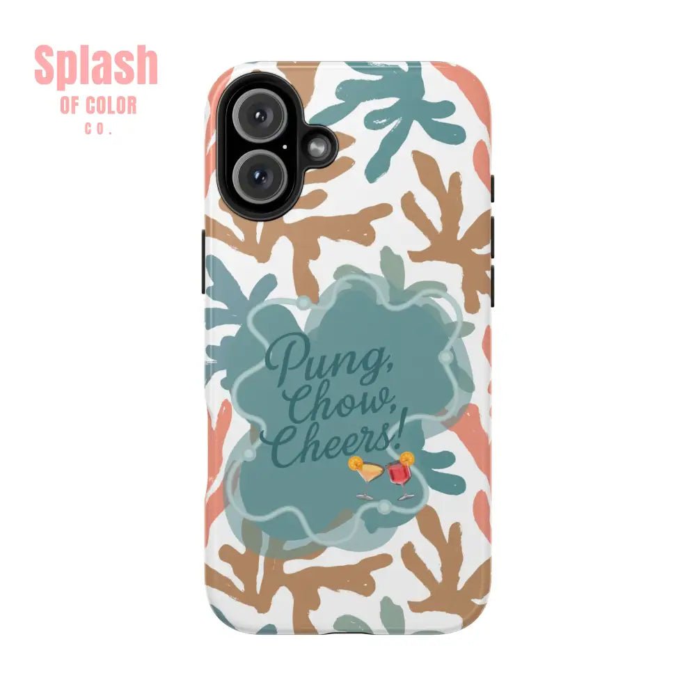 Mahjong Phone Case, Coral Cheerful Design, Pung Chow Cheers Mahj Gift - Splash of Color co.