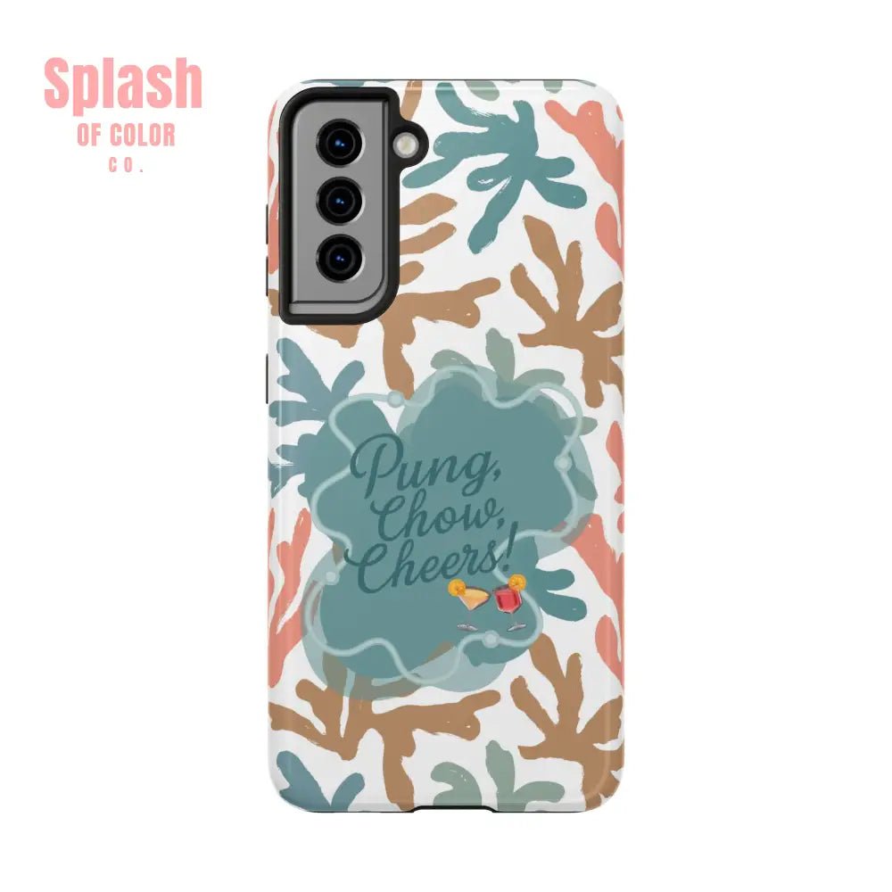 Mahjong Phone Case, Coral Cheerful Design, Pung Chow Cheers Mahj Gift - Splash of Color co.