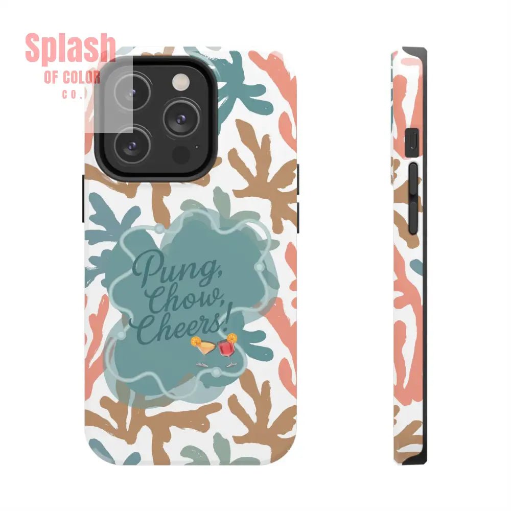 Mahjong Phone Case, Coral Cheerful Design, Pung Chow Cheers Mahj Gift - Splash of Color co.