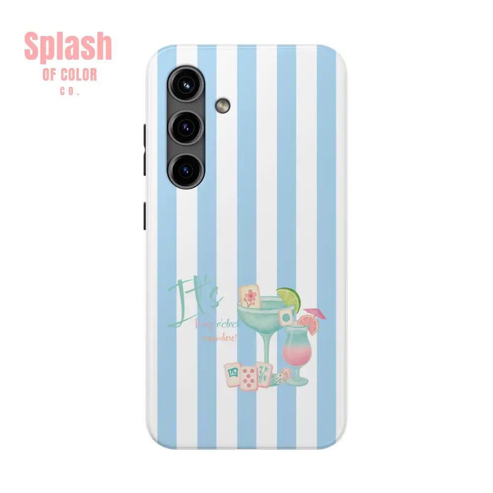 Mahjong Phone Case, Funny It's Kong O' Clock Somewhere, Blue White Preppy Style - Splash of Color co.