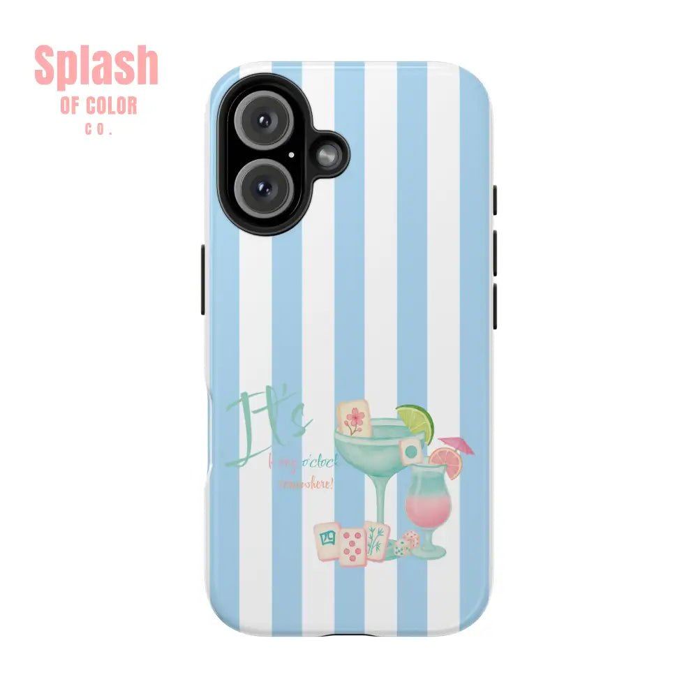 Mahjong Phone Case, Funny It's Kong O' Clock Somewhere, Blue White Preppy Style - Splash of Color co.