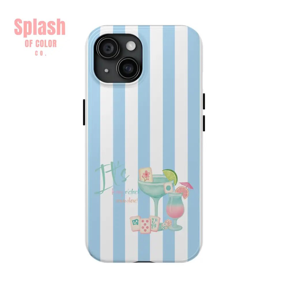 Mahjong Phone Case, Funny It's Kong O' Clock Somewhere, Blue White Preppy Style - Splash of Color co.
