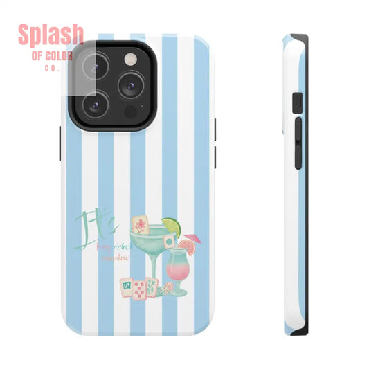 Mahjong Phone Case Funny It’s Kong O’ Clock Somewhere Blue White Preppy Style iPhone 14 Pro Phone Case