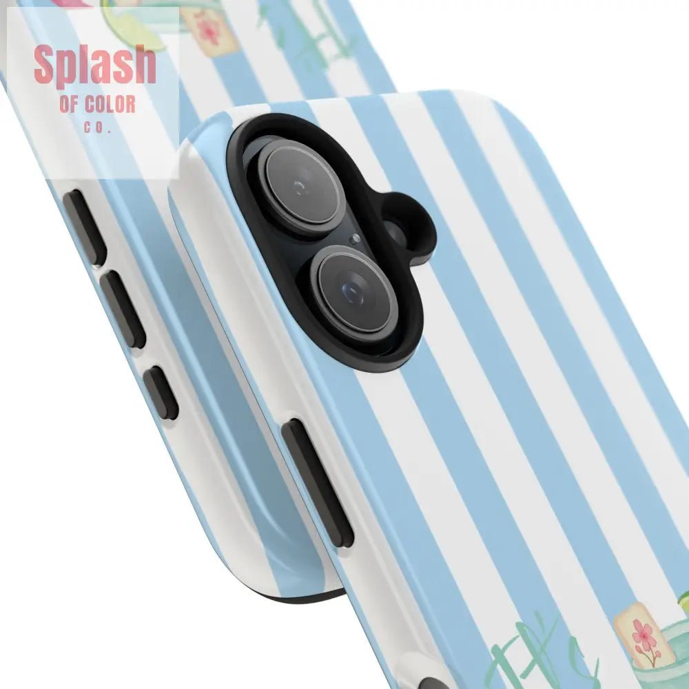 Mahjong Phone Case, Funny It's Kong O' Clock Somewhere, Blue White Preppy Style - Splash of Color co.