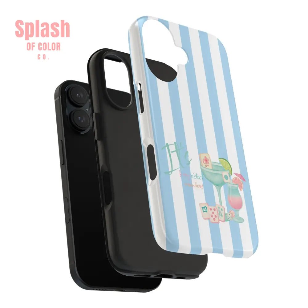 Mahjong Phone Case, Funny It's Kong O' Clock Somewhere, Blue White Preppy Style - Splash of Color co.