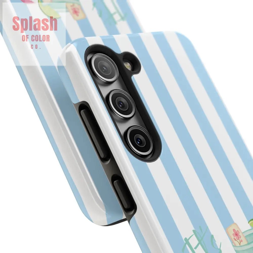 Mahjong Phone Case, Funny It's Kong O' Clock Somewhere, Blue White Preppy Style - Splash of Color co.