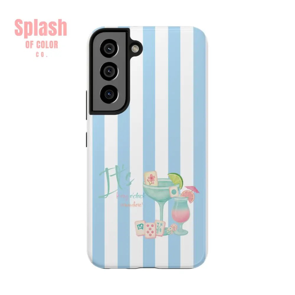 Mahjong Phone Case Funny It’s Kong O’ Clock Somewhere Blue White Preppy Style Samsung Galaxy S22 Phone Case