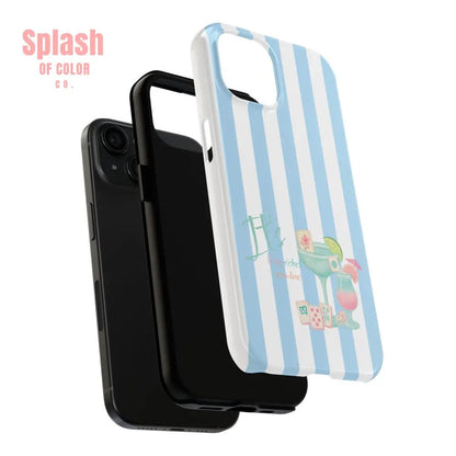 Mahjong Phone Case, Funny It's Kong O' Clock Somewhere, Blue White Preppy Style - Splash of Color co.