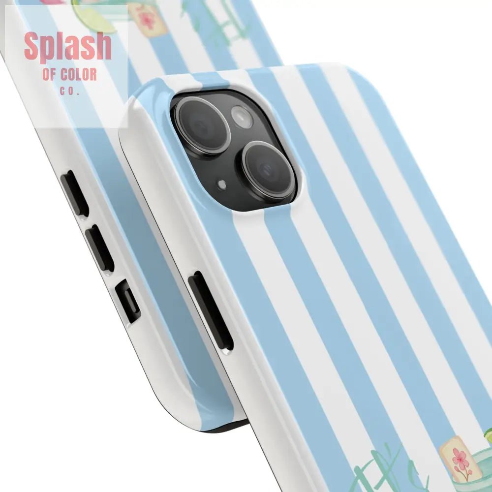 Mahjong Phone Case, Funny It's Kong O' Clock Somewhere, Blue White Preppy Style - Splash of Color co.