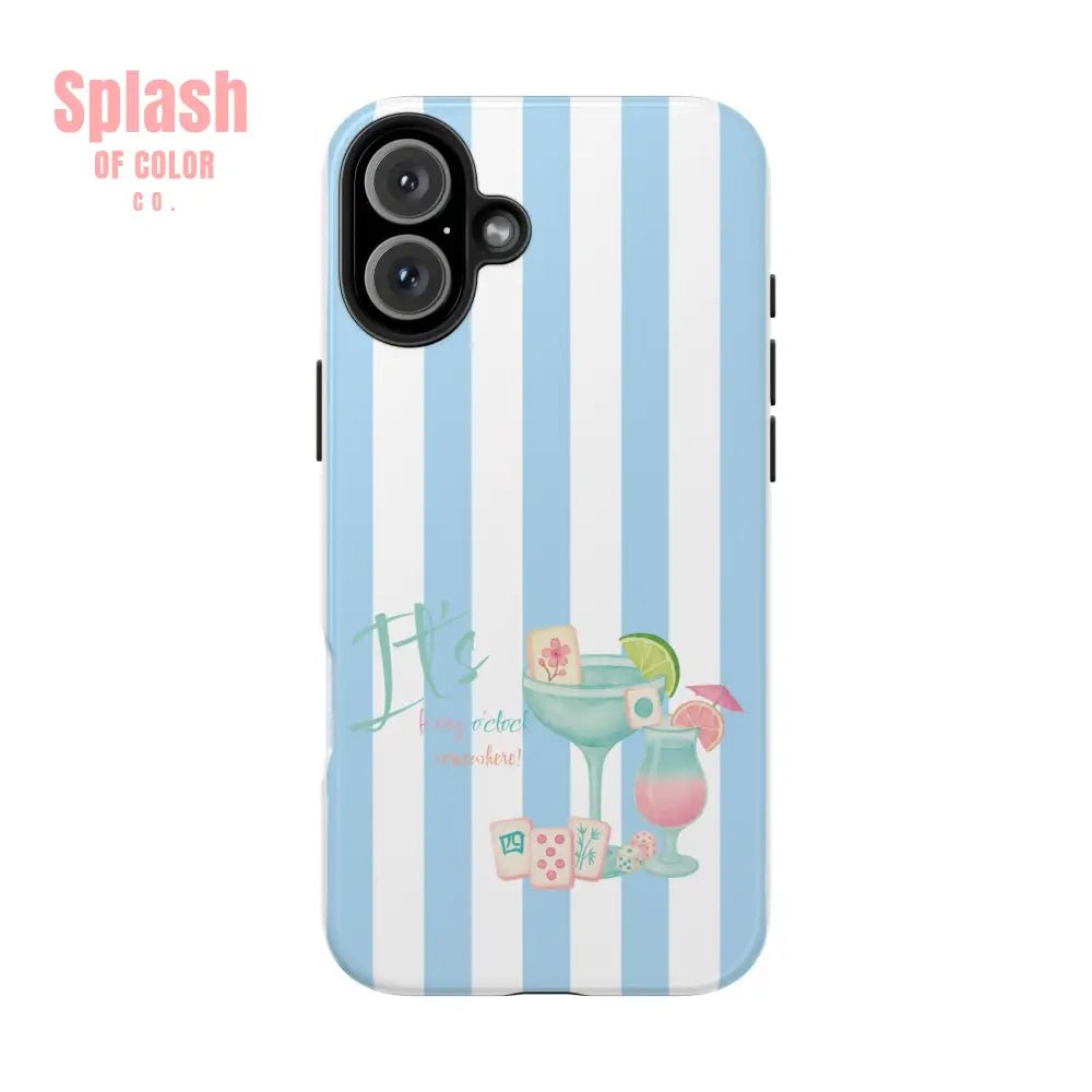 Mahjong Phone Case, Funny It's Kong O' Clock Somewhere, Blue White Preppy Style - Splash of Color co.
