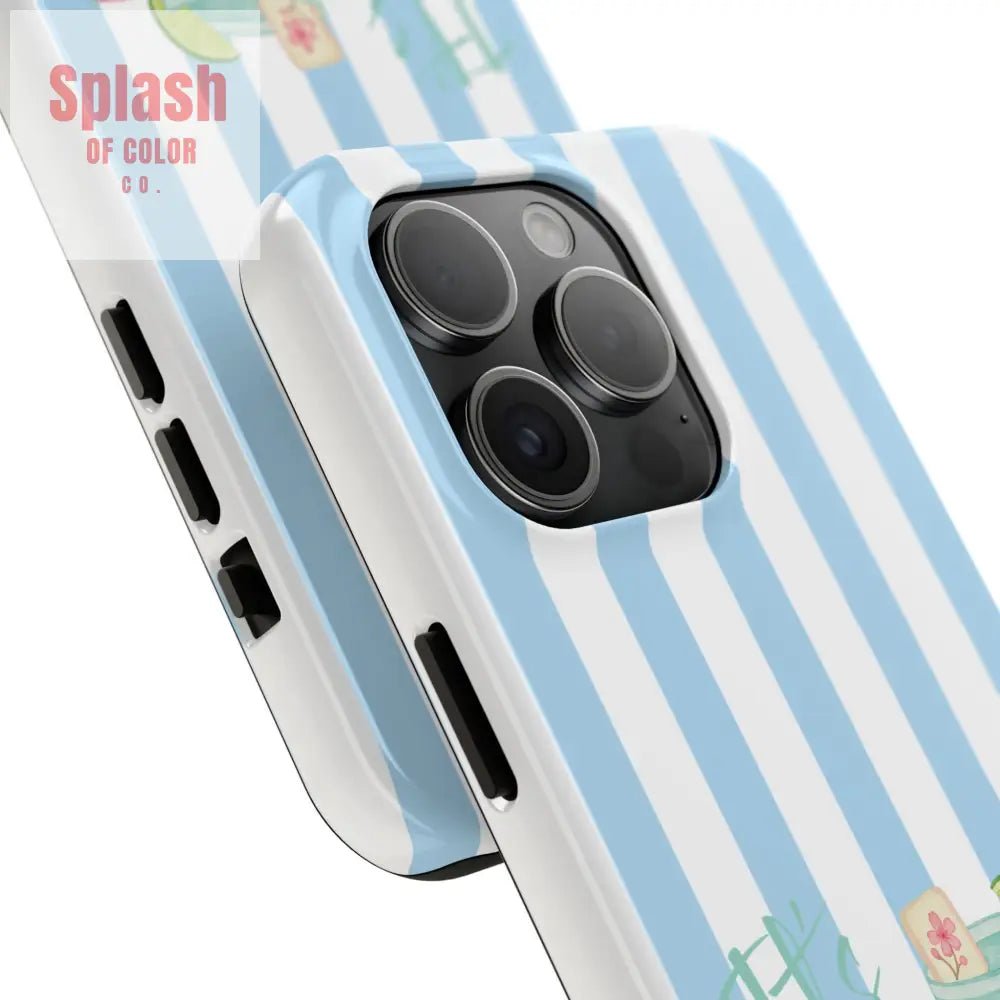 Mahjong Phone Case, Funny It's Kong O' Clock Somewhere, Blue White Preppy Style - Splash of Color co.