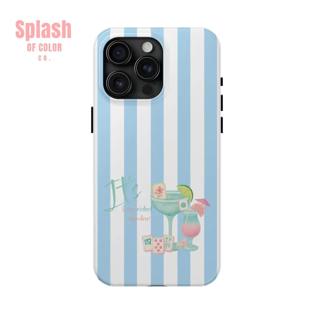 Mahjong Phone Case, Funny It's Kong O' Clock Somewhere, Blue White Preppy Style - Splash of Color co.