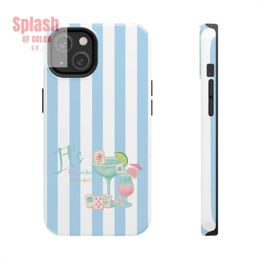 Mahjong Phone Case Funny It’s Kong O’ Clock Somewhere Blue White Preppy Style iPhone 14 Phone Case