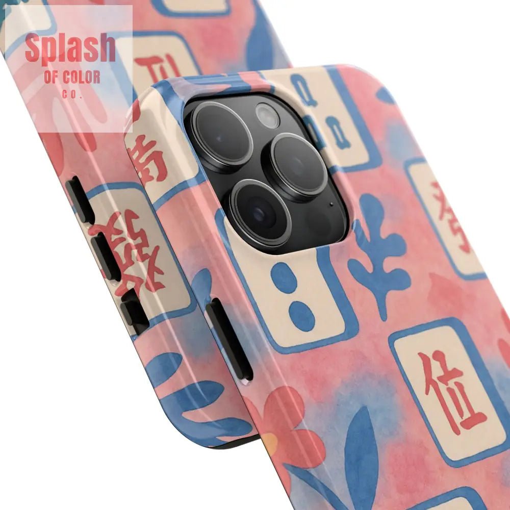 Mahjong Phone Case, Pink Pastel Blue Mahj Lover Mahjong Tile Phone Case - Splash of Color co.