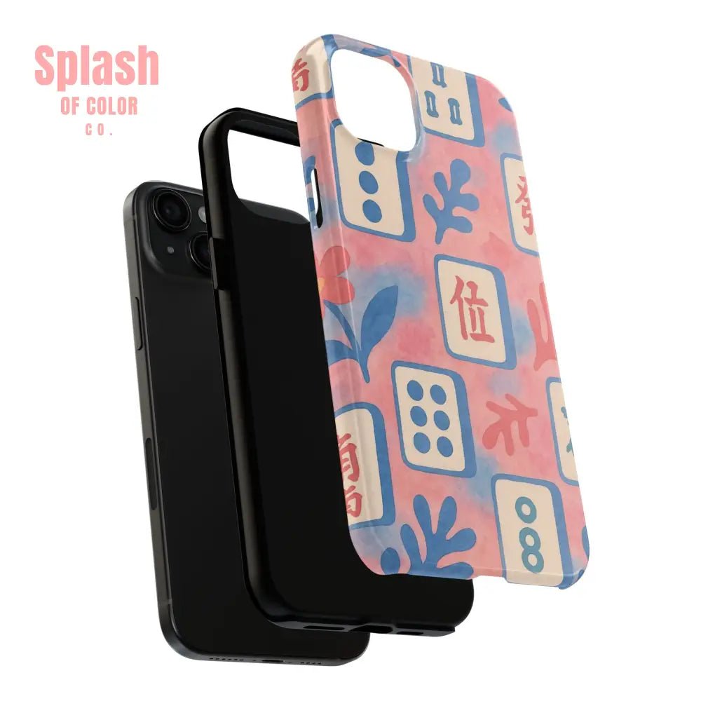 Mahjong Phone Case, Pink Pastel Blue Mahj Lover Mahjong Tile Phone Case - Splash of Color co.