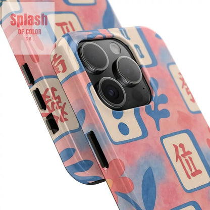 Mahjong Phone Case, Pink Pastel Blue Mahj Lover Mahjong Tile Phone Case - Splash of Color co.