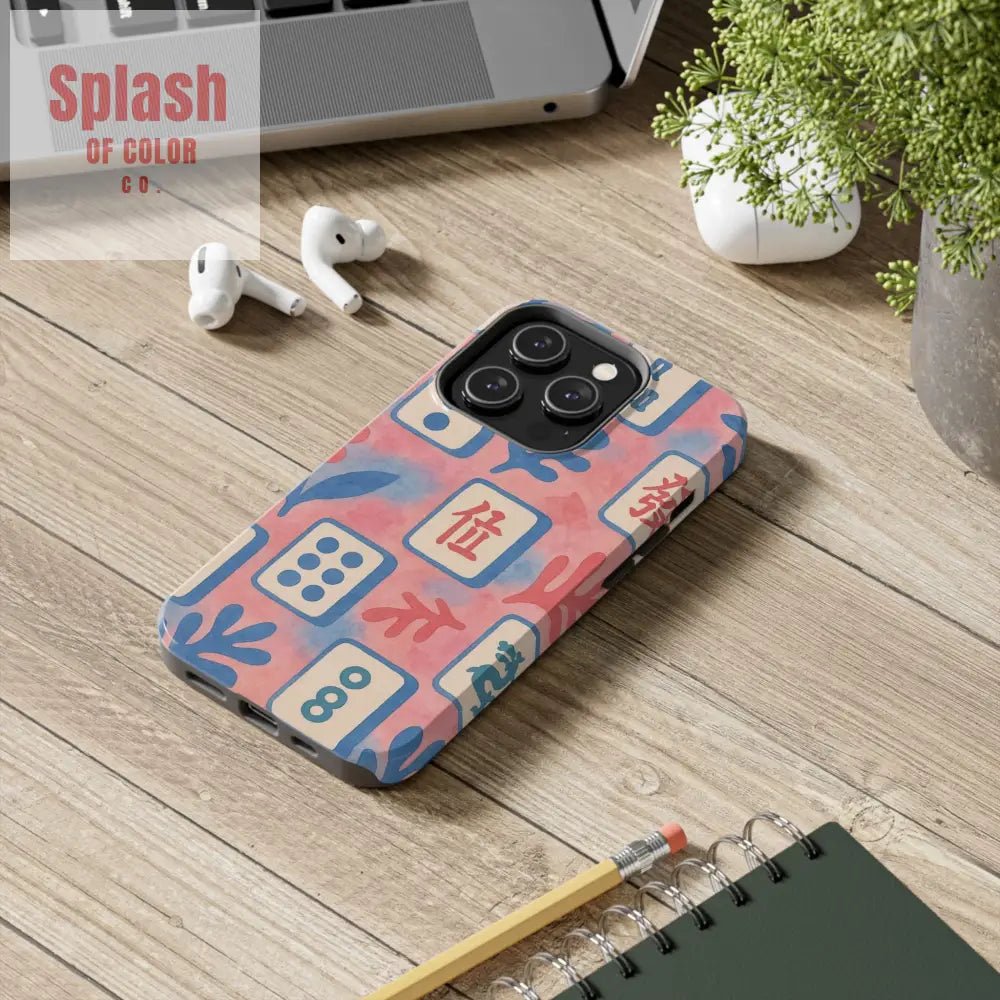 Mahjong Phone Case, Pink Pastel Blue Mahj Lover Mahjong Tile Phone Case - Splash of Color co.