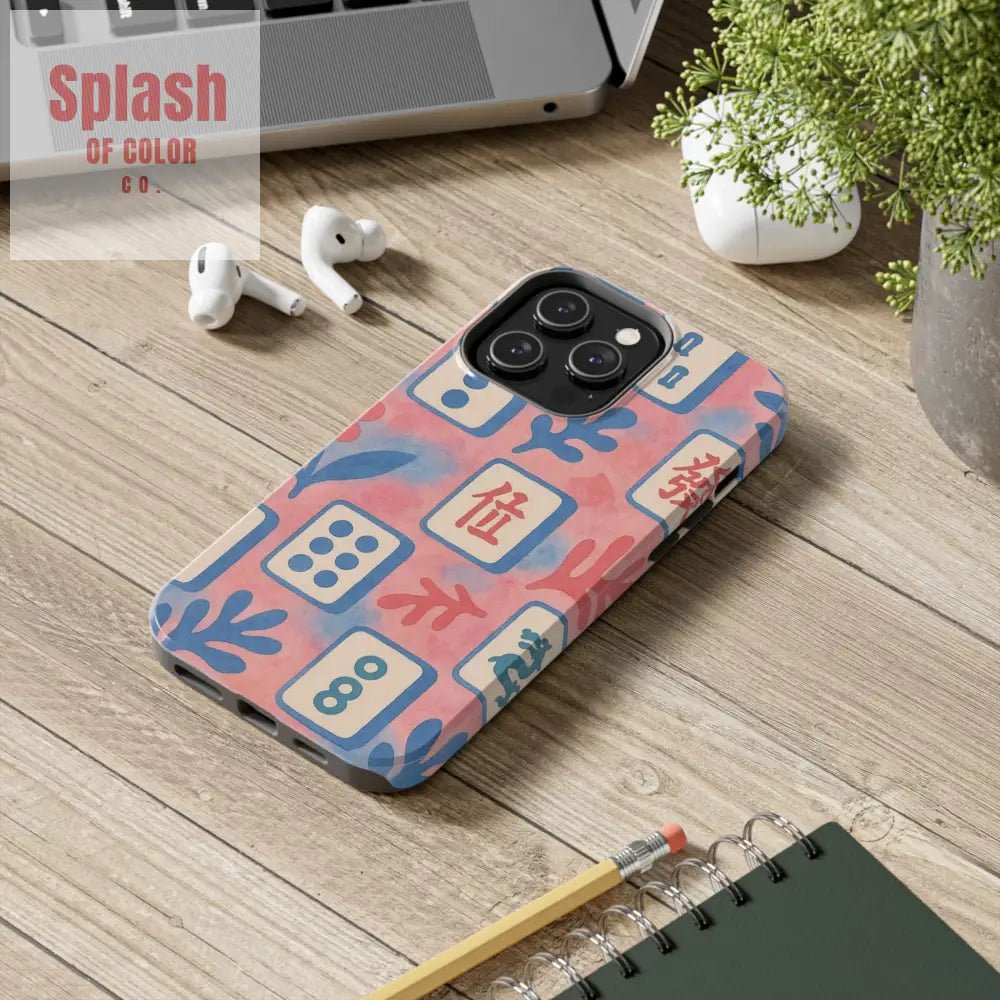 Mahjong Phone Case, Pink Pastel Blue Mahj Lover Mahjong Tile Phone Case - Splash of Color co.