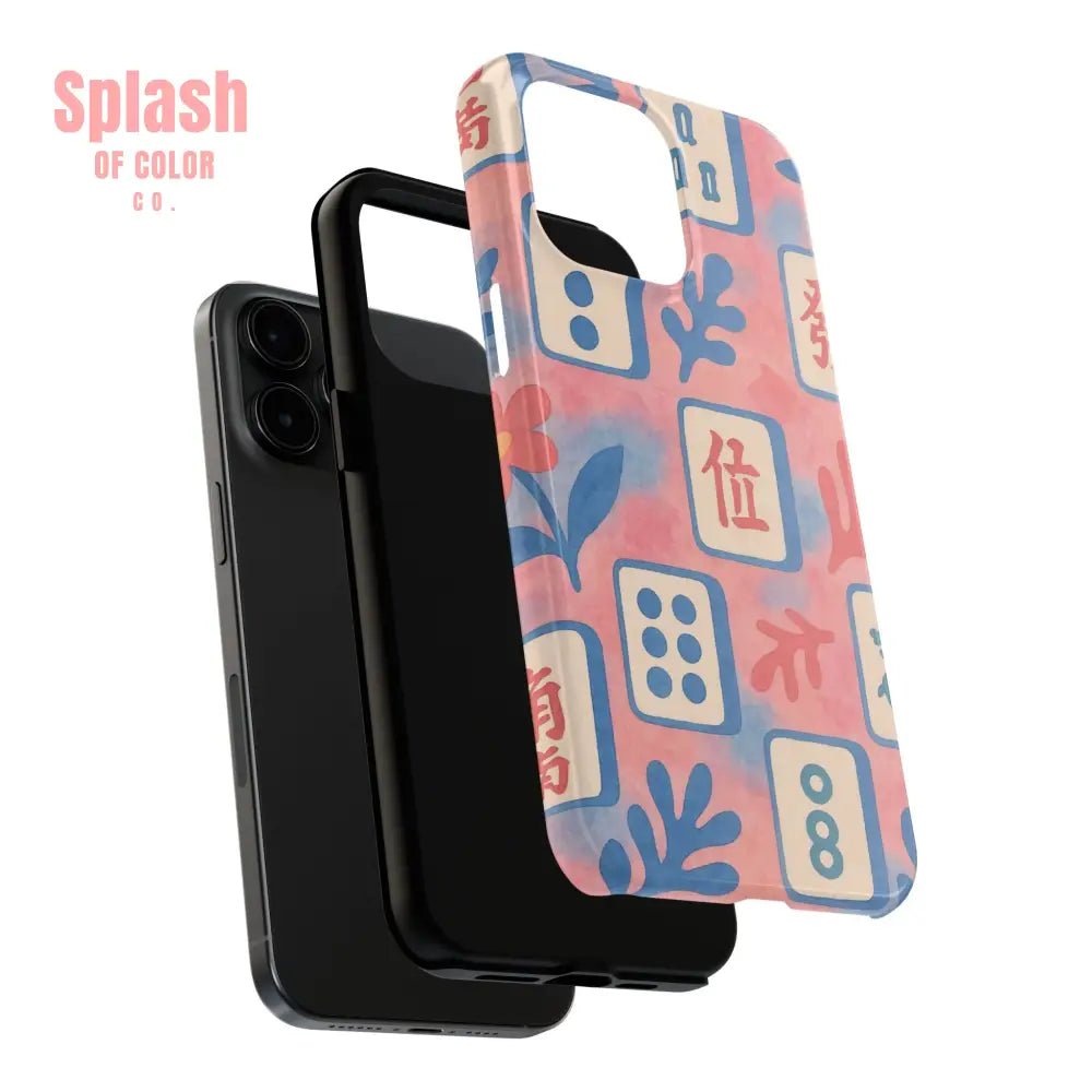 Mahjong Phone Case, Pink Pastel Blue Mahj Lover Mahjong Tile Phone Case - Splash of Color co.