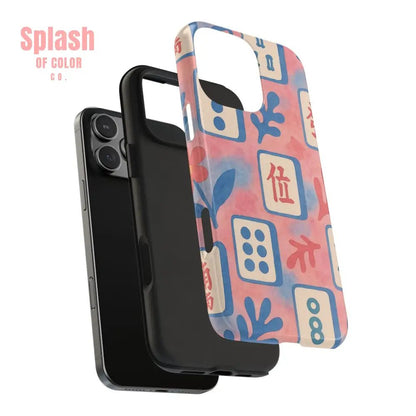 Mahjong Phone Case, Pink Pastel Blue Mahj Lover Mahjong Tile Phone Case - Splash of Color co.