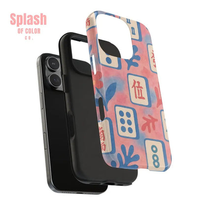 Mahjong Phone Case, Pink Pastel Blue Mahj Lover Mahjong Tile Phone Case - Splash of Color co.