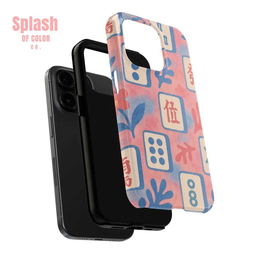 Mahjong Phone Case, Pink Pastel Blue Mahj Lover Mahjong Tile Phone Case - Splash of Color co.