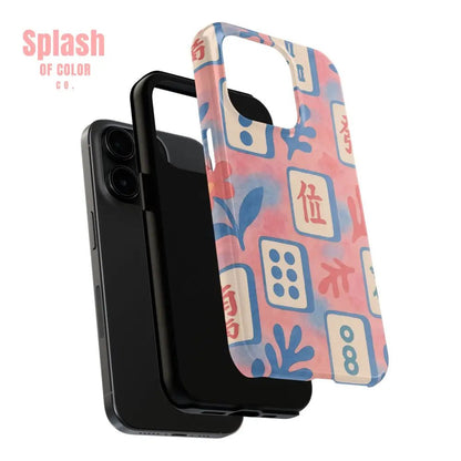 Mahjong Phone Case, Pink Pastel Blue Mahj Lover Mahjong Tile Phone Case - Splash of Color co.