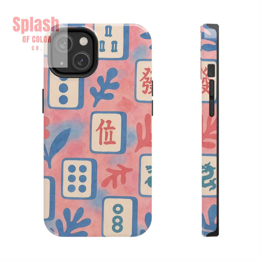 Mahjong Phone Case Pink Pastel Blue Mahj Lover Mahjong Tile Phone Case iPhone 14 Phone Case