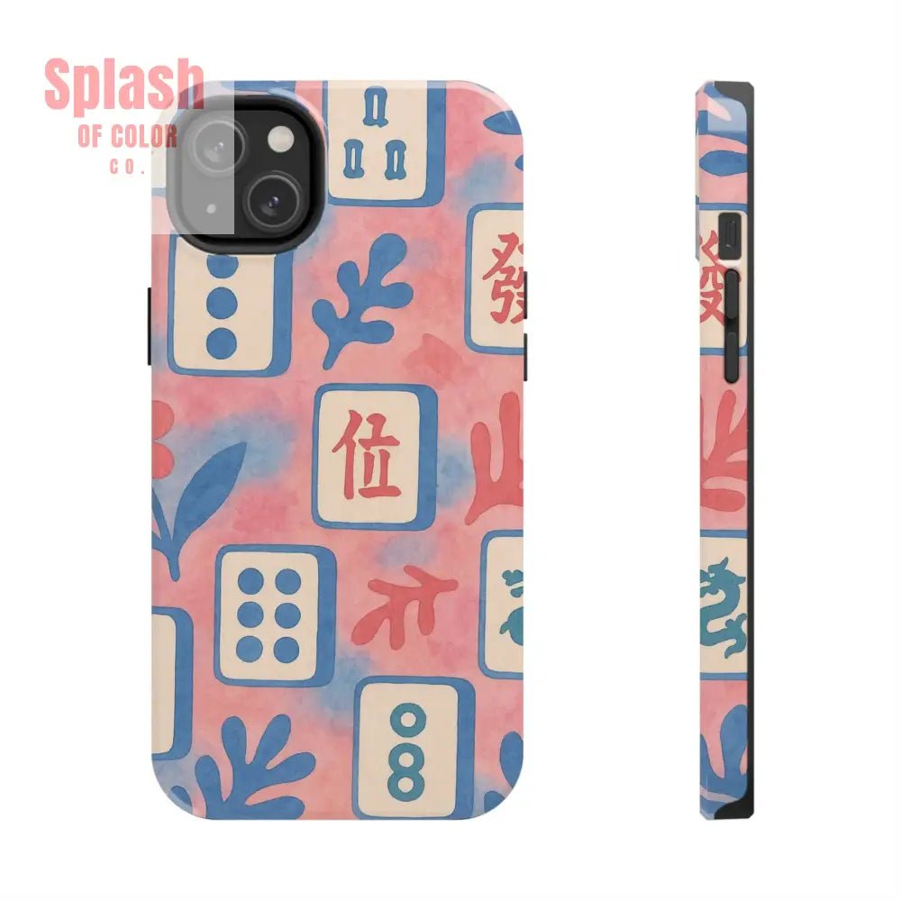 Mahjong Phone Case Pink Pastel Blue Mahj Lover Mahjong Tile Phone Case iPhone 14 Plus Phone Case