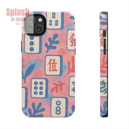 Mahjong Phone Case Pink Pastel Blue Mahj Lover Mahjong Tile Phone Case iPhone 14 Plus Phone Case