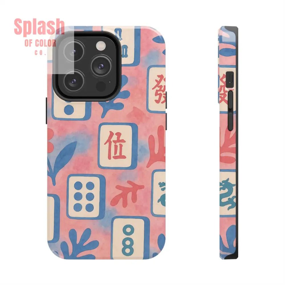 Mahjong Phone Case Pink Pastel Blue Mahj Lover Mahjong Tile Phone Case iPhone 14 Pro Phone Case