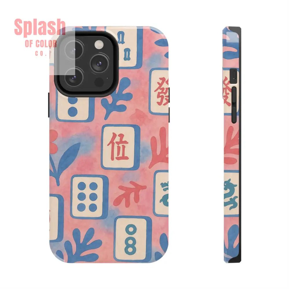 Mahjong Phone Case Pink Pastel Blue Mahj Lover Mahjong Tile Phone Case iPhone 14 Pro Max Phone Case