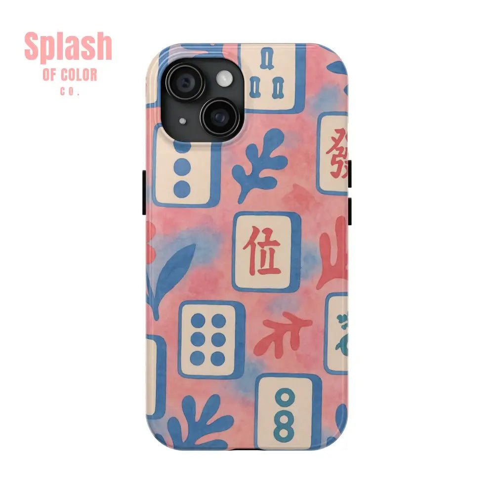 Mahjong Phone Case Pink Pastel Blue Mahj Lover Mahjong Tile Phone Case iPhone 15 Phone Case