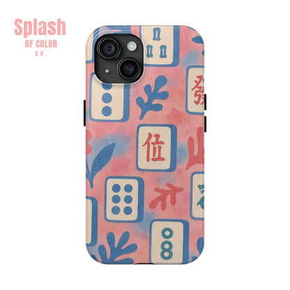 Mahjong Phone Case Pink Pastel Blue Mahj Lover Mahjong Tile Phone Case iPhone 15 Phone Case