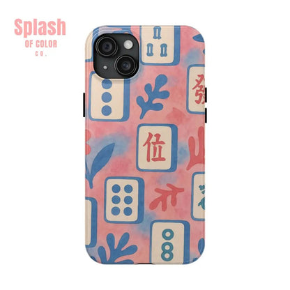 Mahjong Phone Case Pink Pastel Blue Mahj Lover Mahjong Tile Phone Case iPhone 15 Plus Phone Case