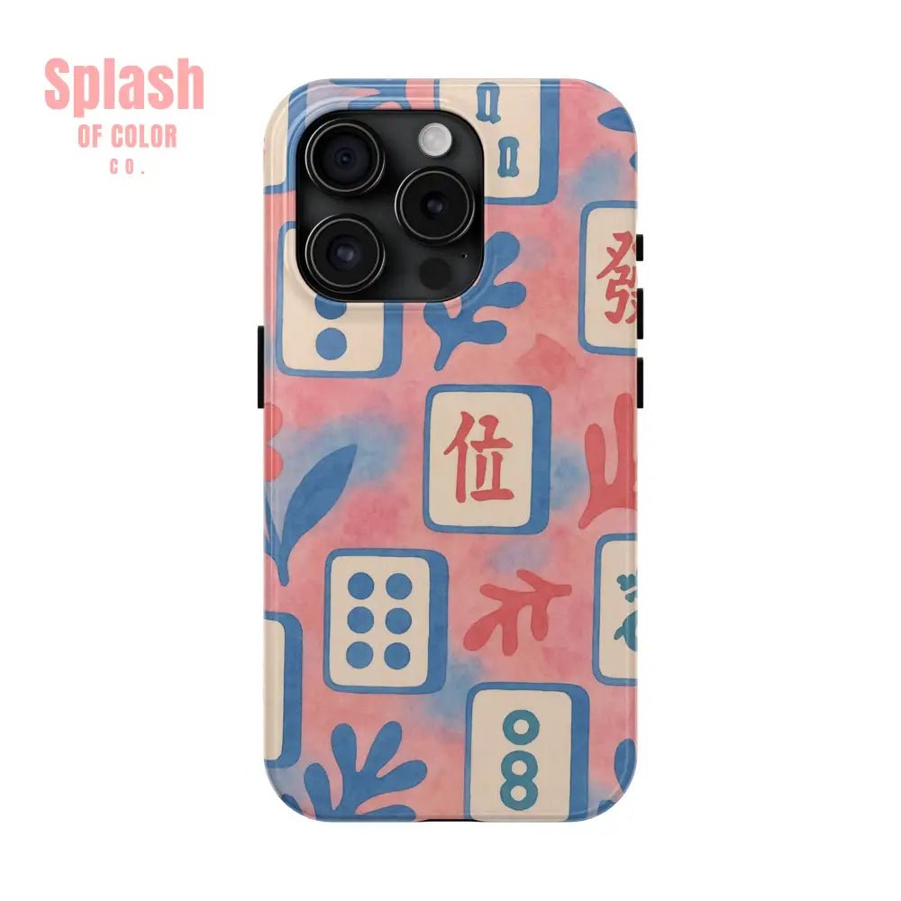 Mahjong Phone Case Pink Pastel Blue Mahj Lover Mahjong Tile Phone Case iPhone 15 Pro Phone Case