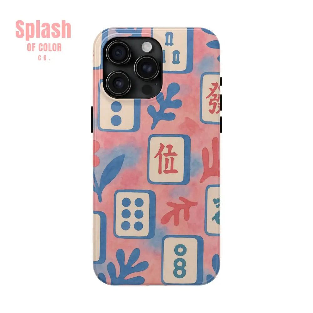 Mahjong Phone Case Pink Pastel Blue Mahj Lover Mahjong Tile Phone Case iPhone 15 Pro Max Phone Case