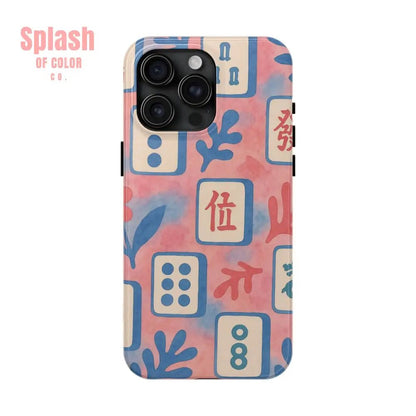 Mahjong Phone Case Pink Pastel Blue Mahj Lover Mahjong Tile Phone Case iPhone 15 Pro Max Phone Case