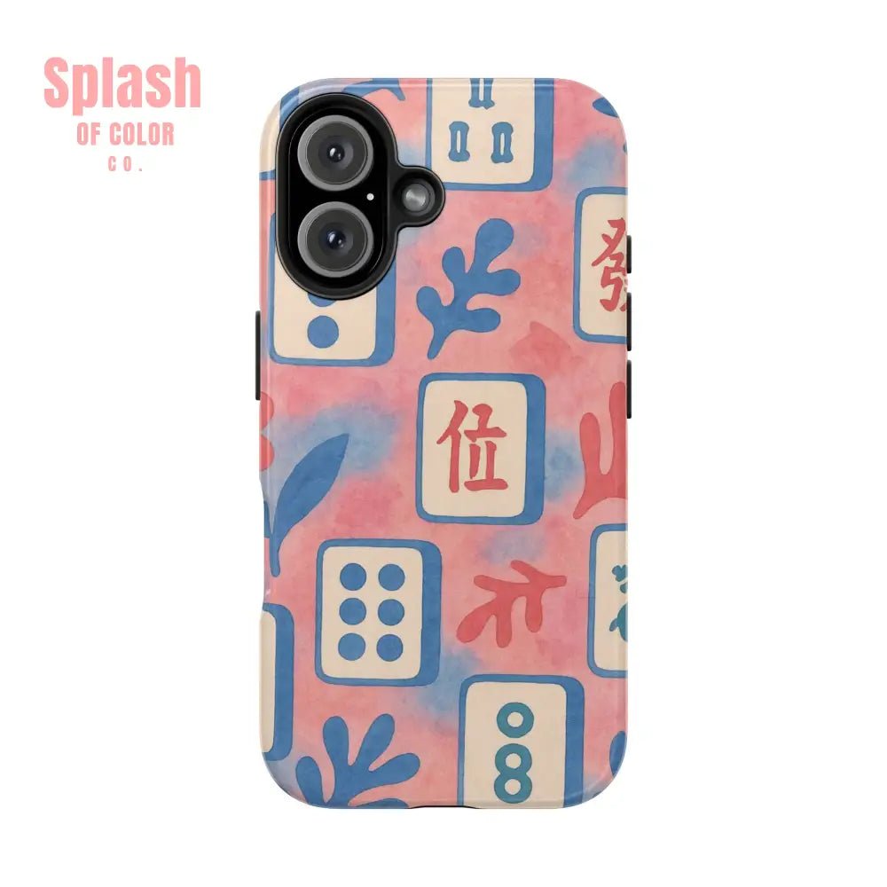 Mahjong Phone Case, Pink Pastel Blue Mahj Lover Mahjong Tile Phone Case - Splash of Color co.