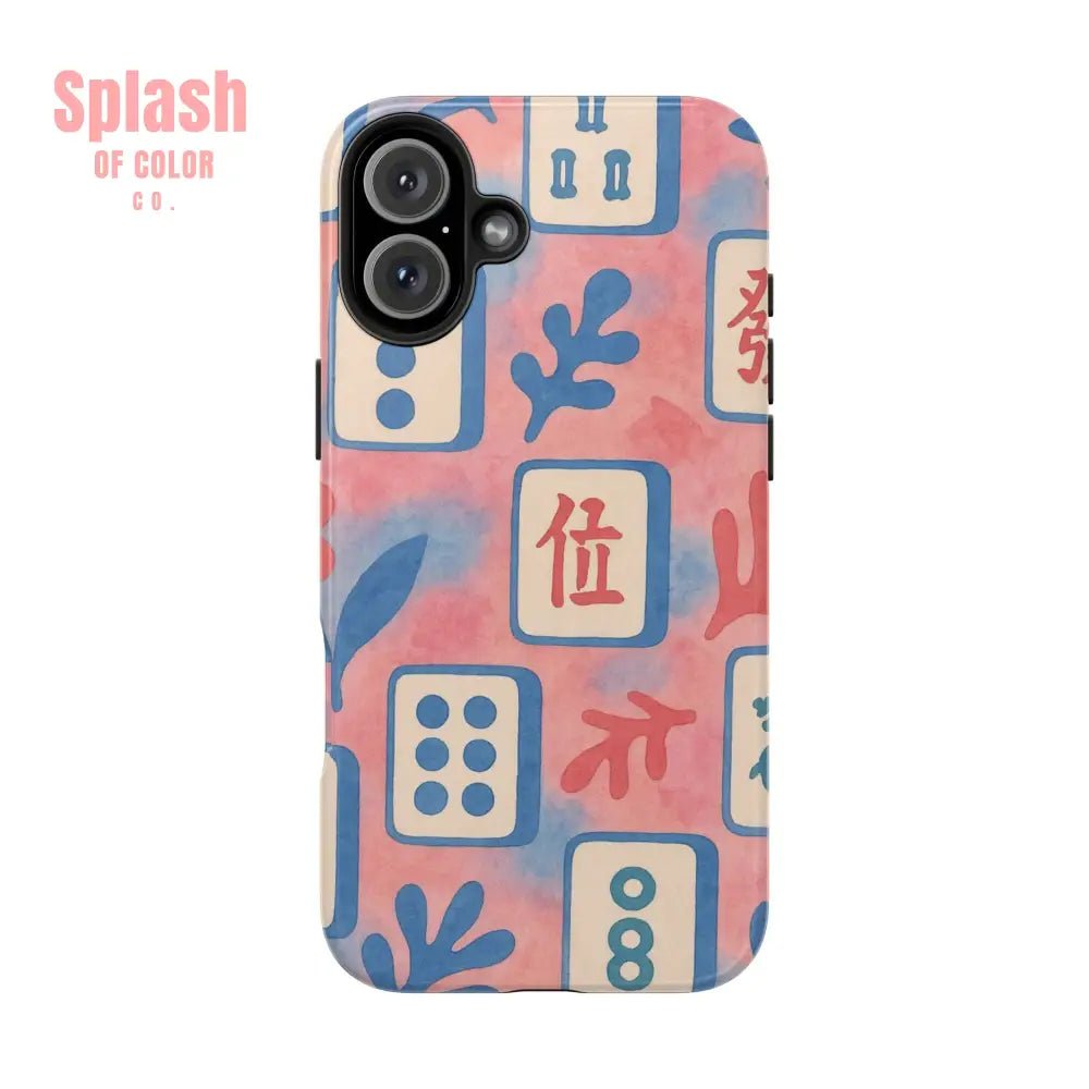 Mahjong Phone Case, Pink Pastel Blue Mahj Lover Mahjong Tile Phone Case - Splash of Color co.